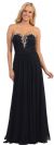 Strapless Long Formal Prom Dress with Lace & Rhinestones in Black